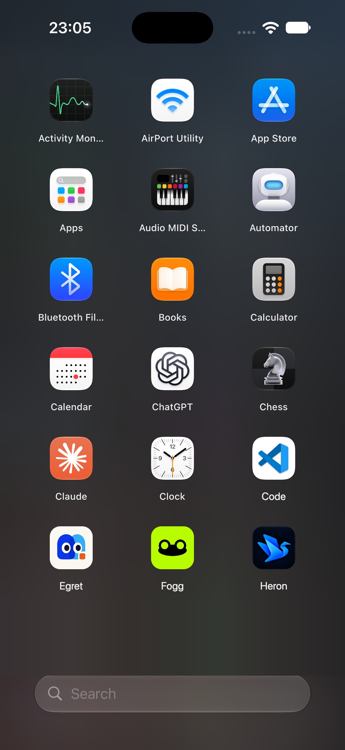 Heron’s app launcher on iPhone, listing the Mac’s apps